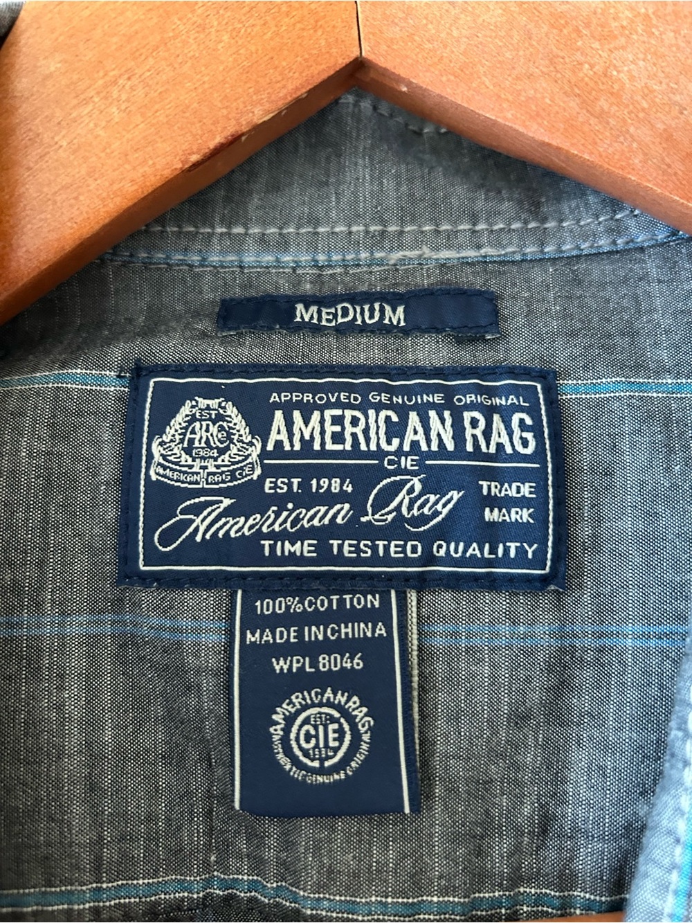 American Rag Gray Blue Plaid Long-Sleeve Button-Down Shirt Mens Sz Medium - Picture 3 of 3
